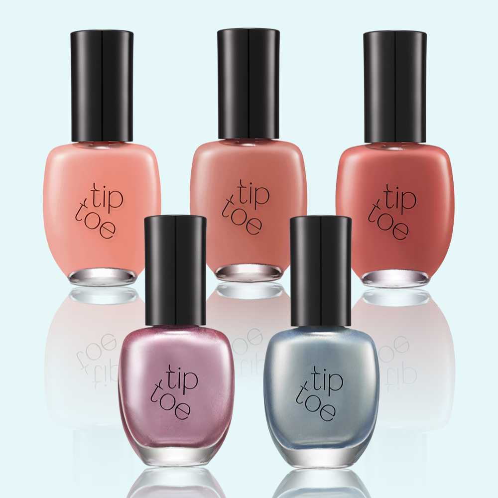 TIP TOE Syrup & Paint & Shimmer Nail Polish bottles in various colors front view
