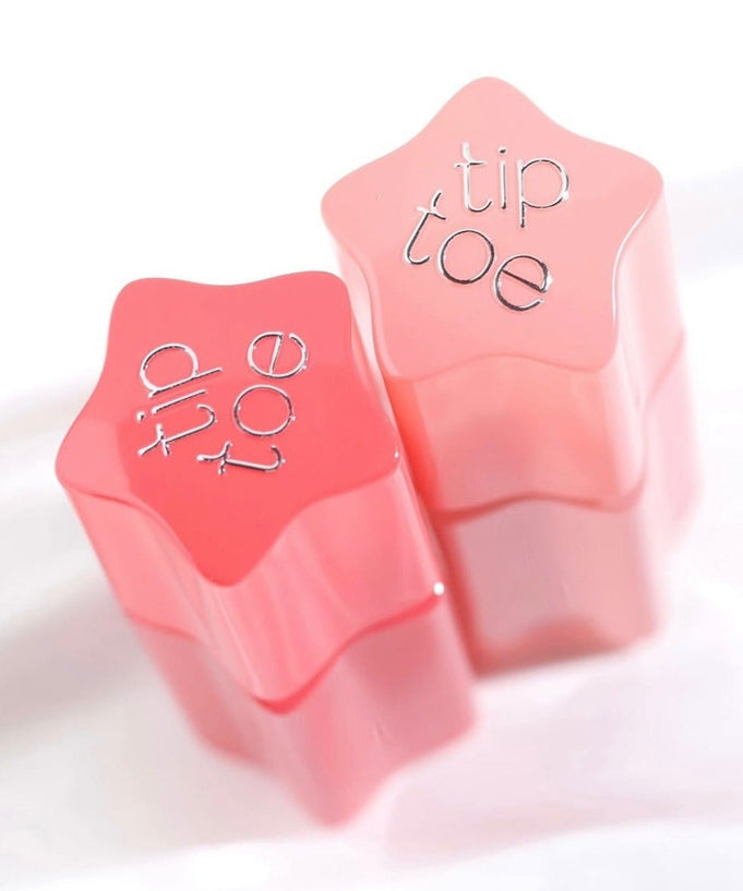 TIP TOE Glowit Sorbet Tint in star-shaped containers, showcasing the vibrant lip tint product.