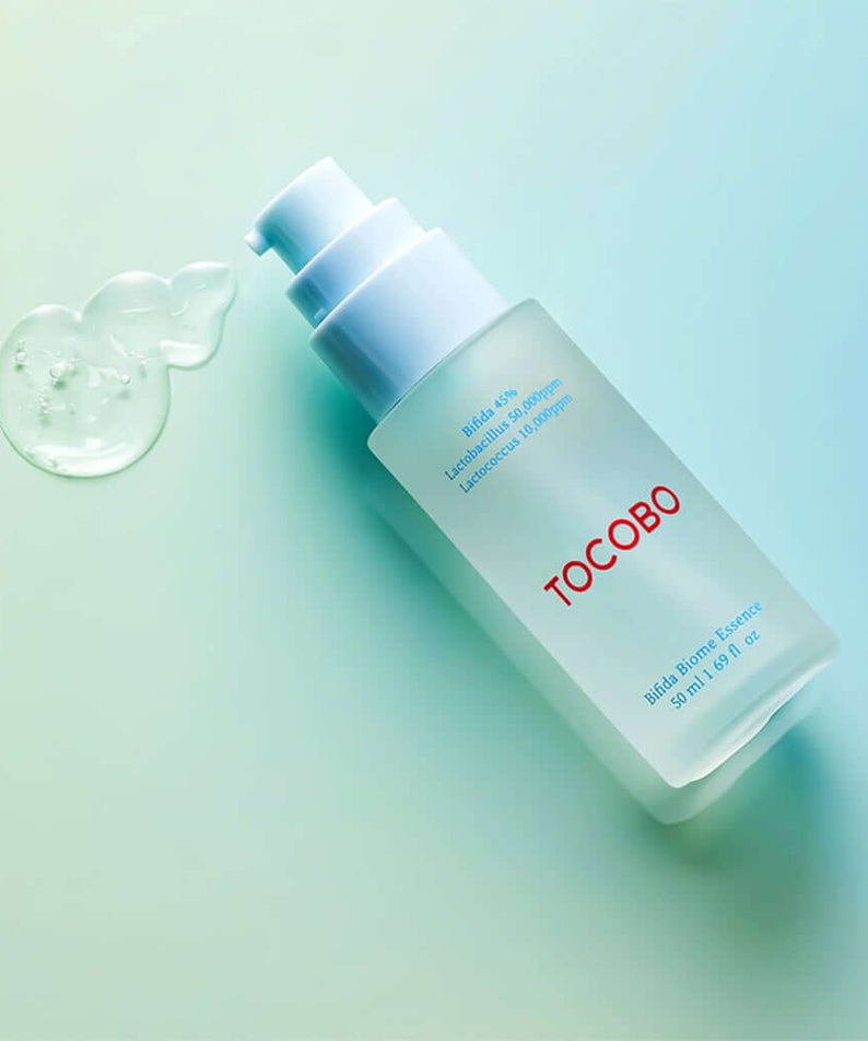 TOCOBO Bifida Biome Eessence bottle with gel texture on light background