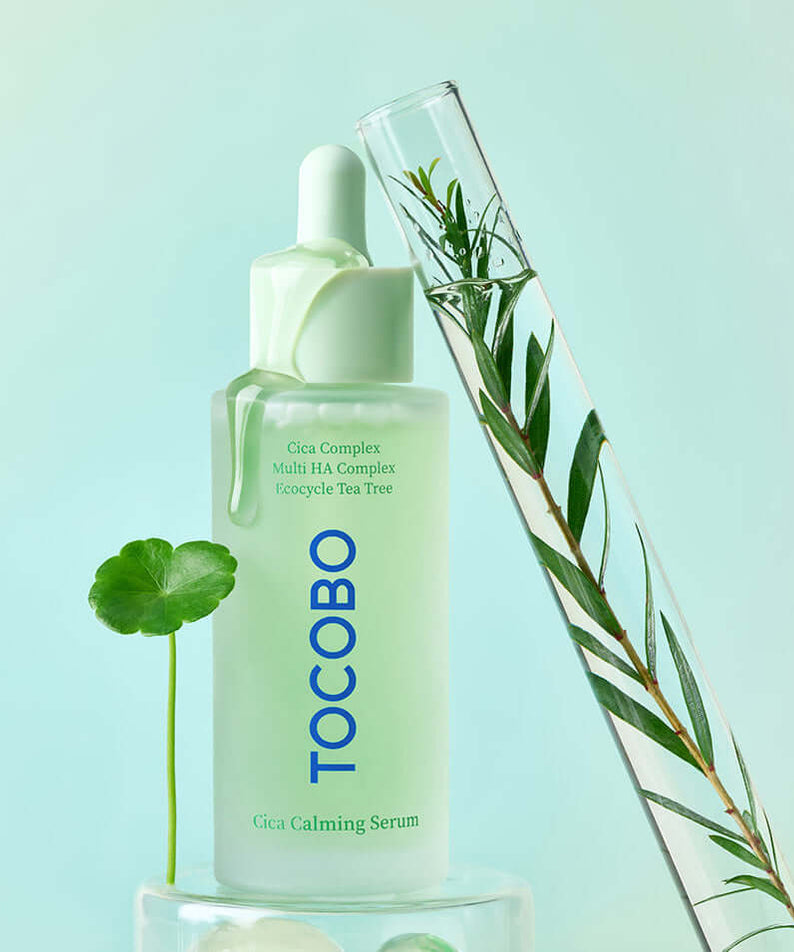 TOCOBO Cica Calming Serum with natural ingredients and eco-friendly packaging for skincare.