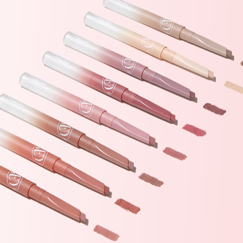 TONY MOLY Get It Tint Lip Liner in various shades displayed on a soft pink background