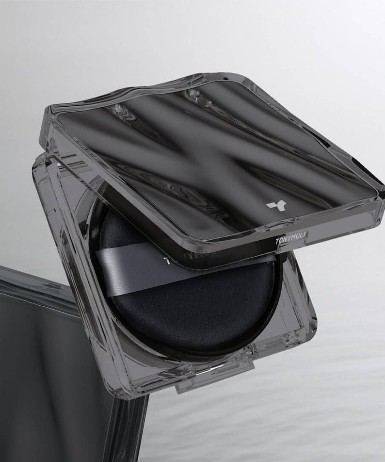 TONY MOLY Skin Tone Fixing Cover Cushion in sleek packaging with applicator, designed for seamless skin tone correction.