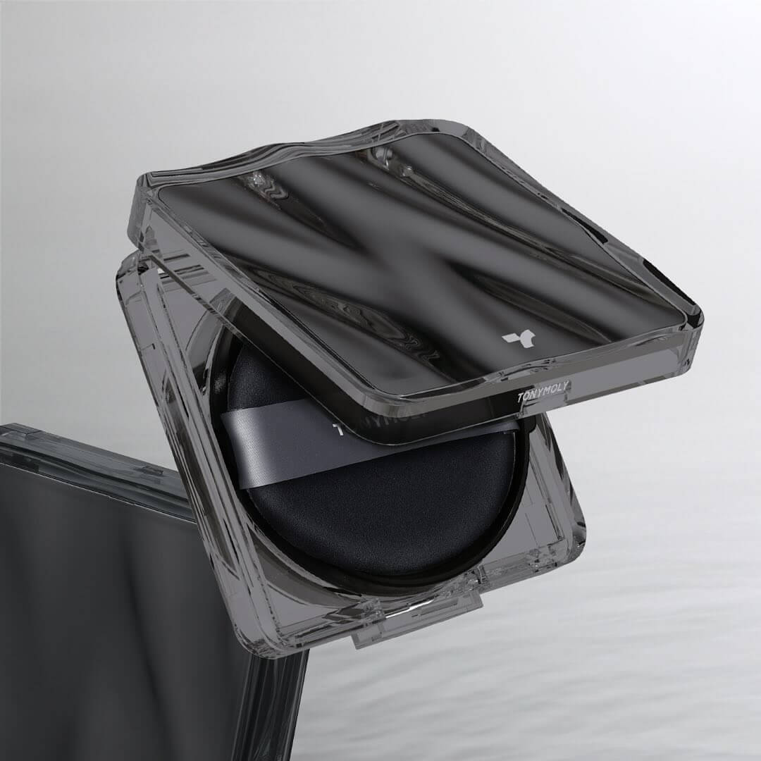 TONY MOLY Skin Tone Fixing Cover Cushion in sleek packaging with applicator, designed for seamless skin tone correction.