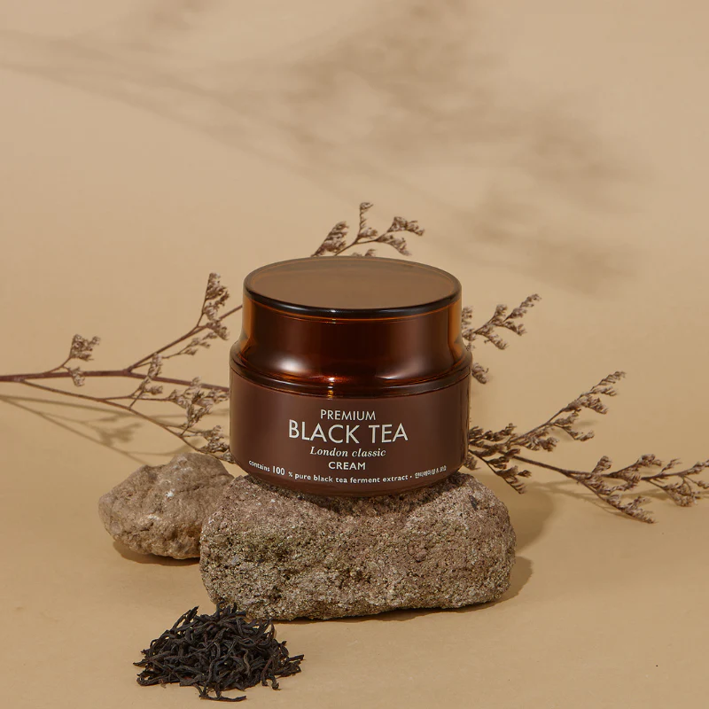 TONYMOLY Premium Blacck TeaLondon Classic Cream 50ml – luxurious skincare with black tea extract in an elegant brown jar, 50ml size.