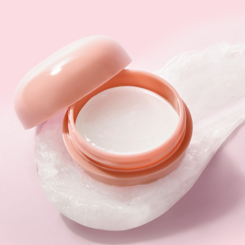 TONYMOLY Shea Peptide Lip Mask 5g in an open pink container on a light pink background