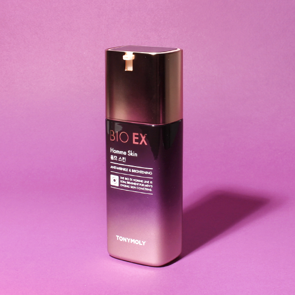 TONYMOLY Bio EX Homme Skin 130ml - Gentleman Korea premium men’s skincare bottle on pink background