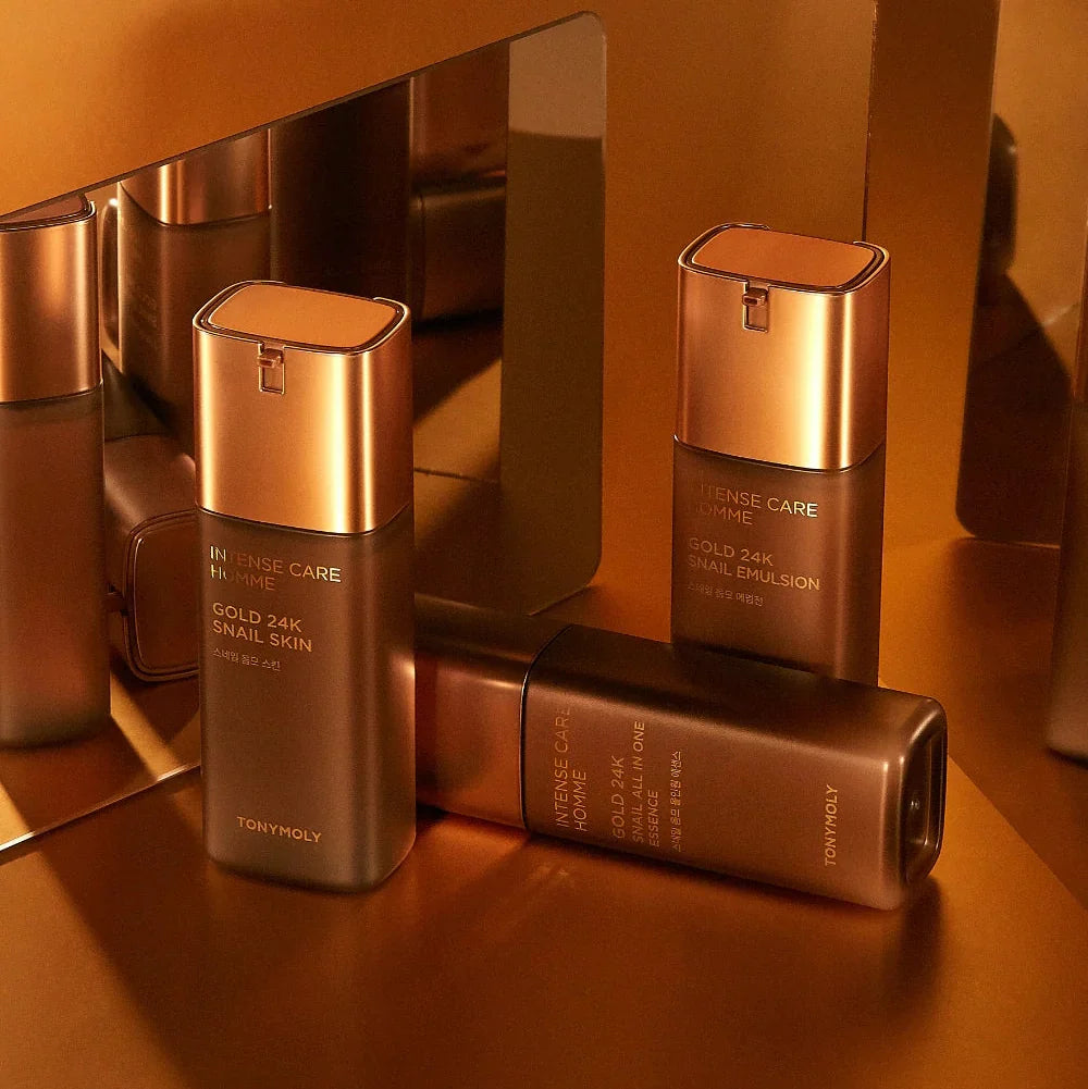 TONYMOLY Intense Care Gold 24K Snail Homme 2 Pieces Set - Gentleman Korea luxury men's skincare set, gold packaging