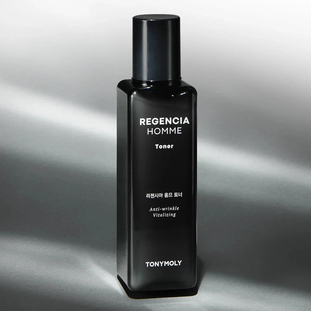TONYMOLY Regencia Homme Toner 150ml black bottle for men skincare by Gentleman Korea, anti-wrinkle vitalizing toner