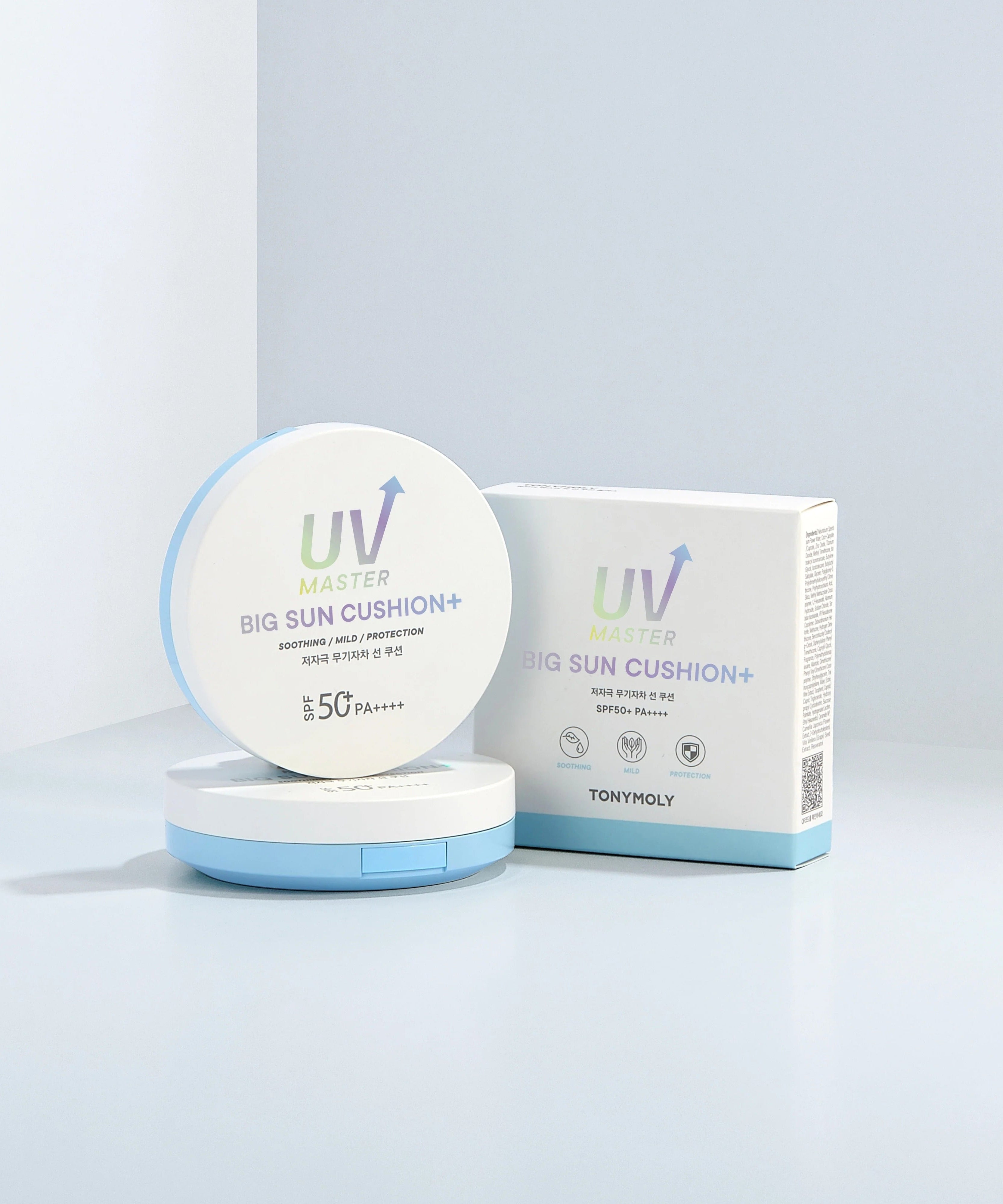 TONYMOLY UV Master Big Sun Cushion Plus 25g displayed with packaging on a light background.