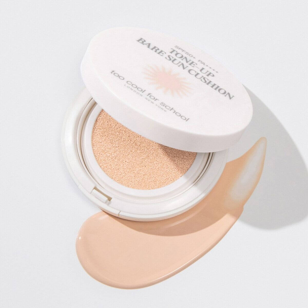 TOO COOL FOR SCHOOL Tone Up Bear Sun Cushion shown with cushion and swatch