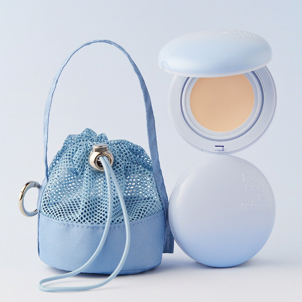 TOO COOL FOR SCHOOL Air Fit Cushion [Main Product + Refill] (+Mesh Pouch) displayed with packaging