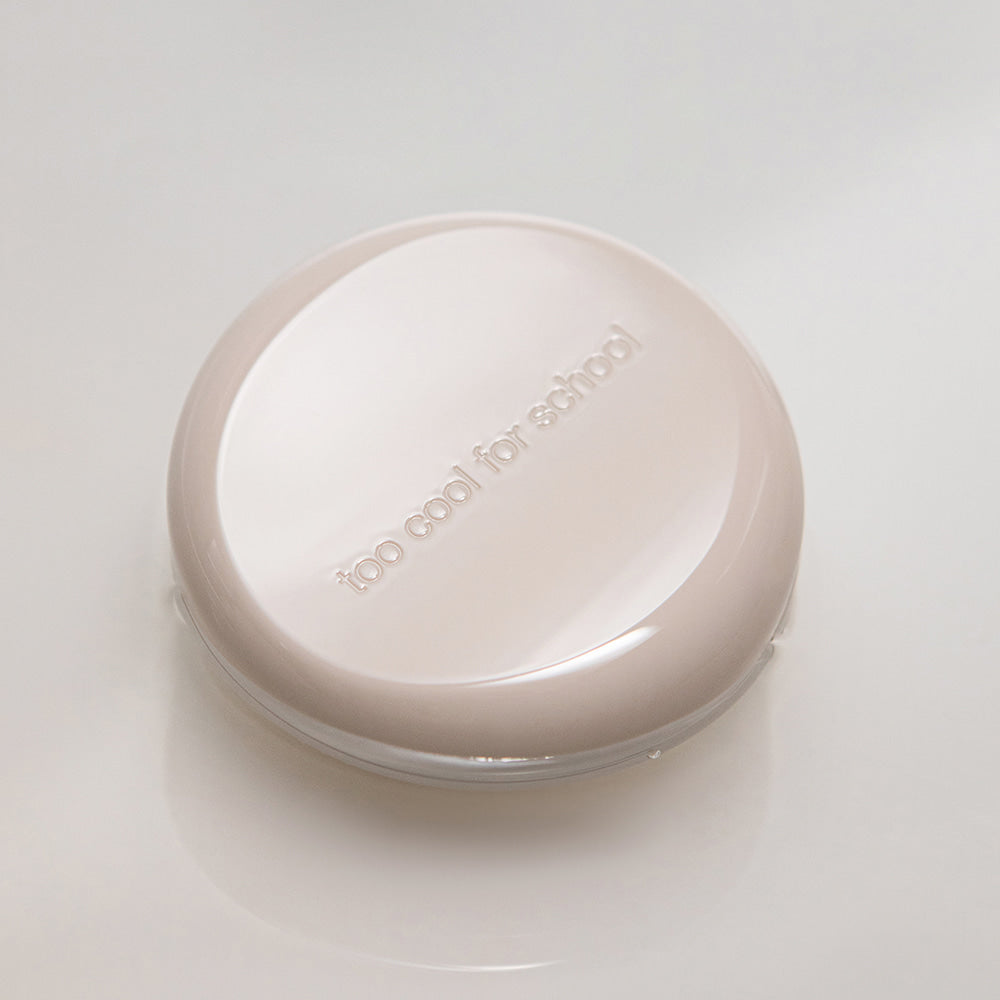 TOO COOL FOR SCHOOL Fixing Dew Cushion [Main Product + Refill] in beige compact on white background.