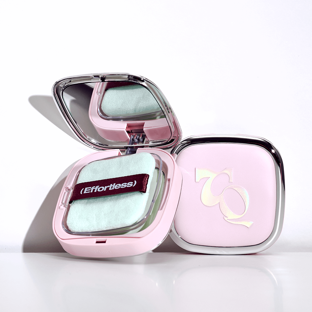 TOOQ Water Color Petal Powder compact case with soft puff applicator in pastel pink design.