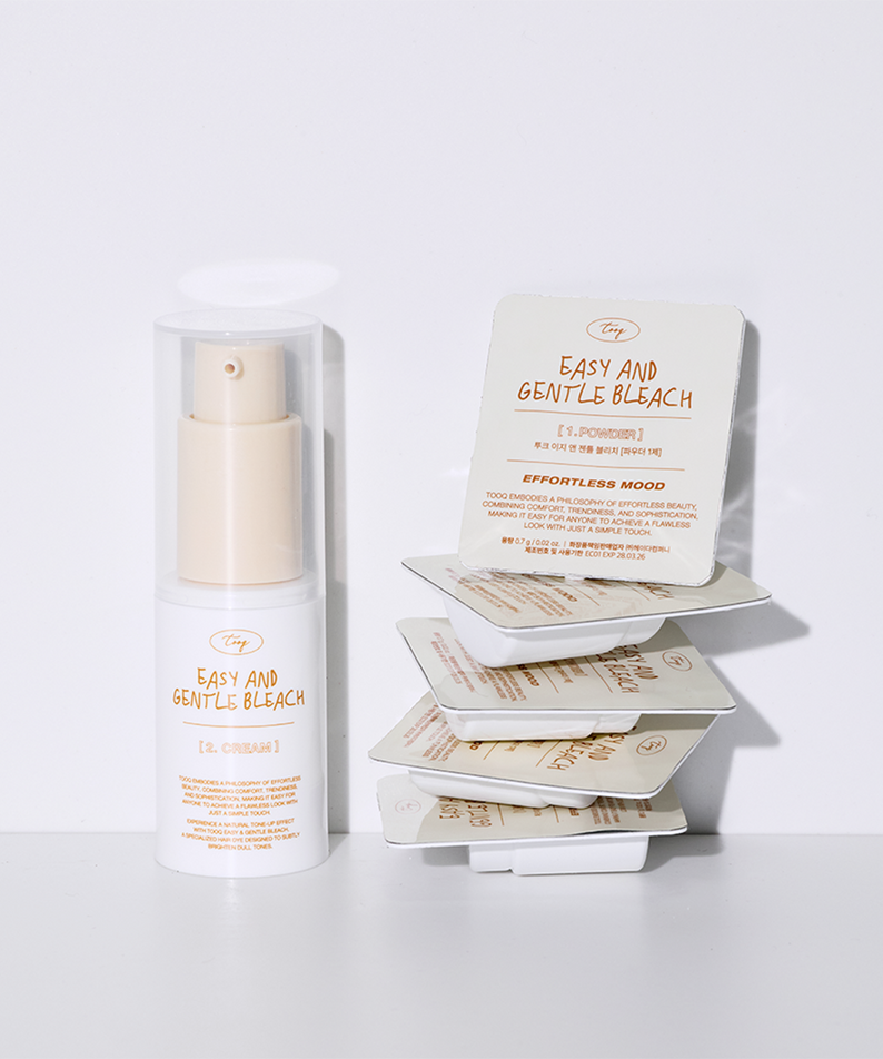 TOOQ Easy And Gentle Bleach skincare product featuring packaging and bottle