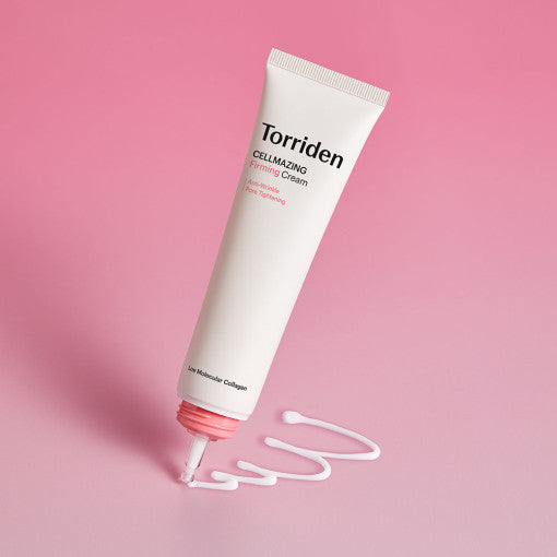 TORRIDEN Cellmazing Low Molecular Collagen Firming Cream 60ml on pink background