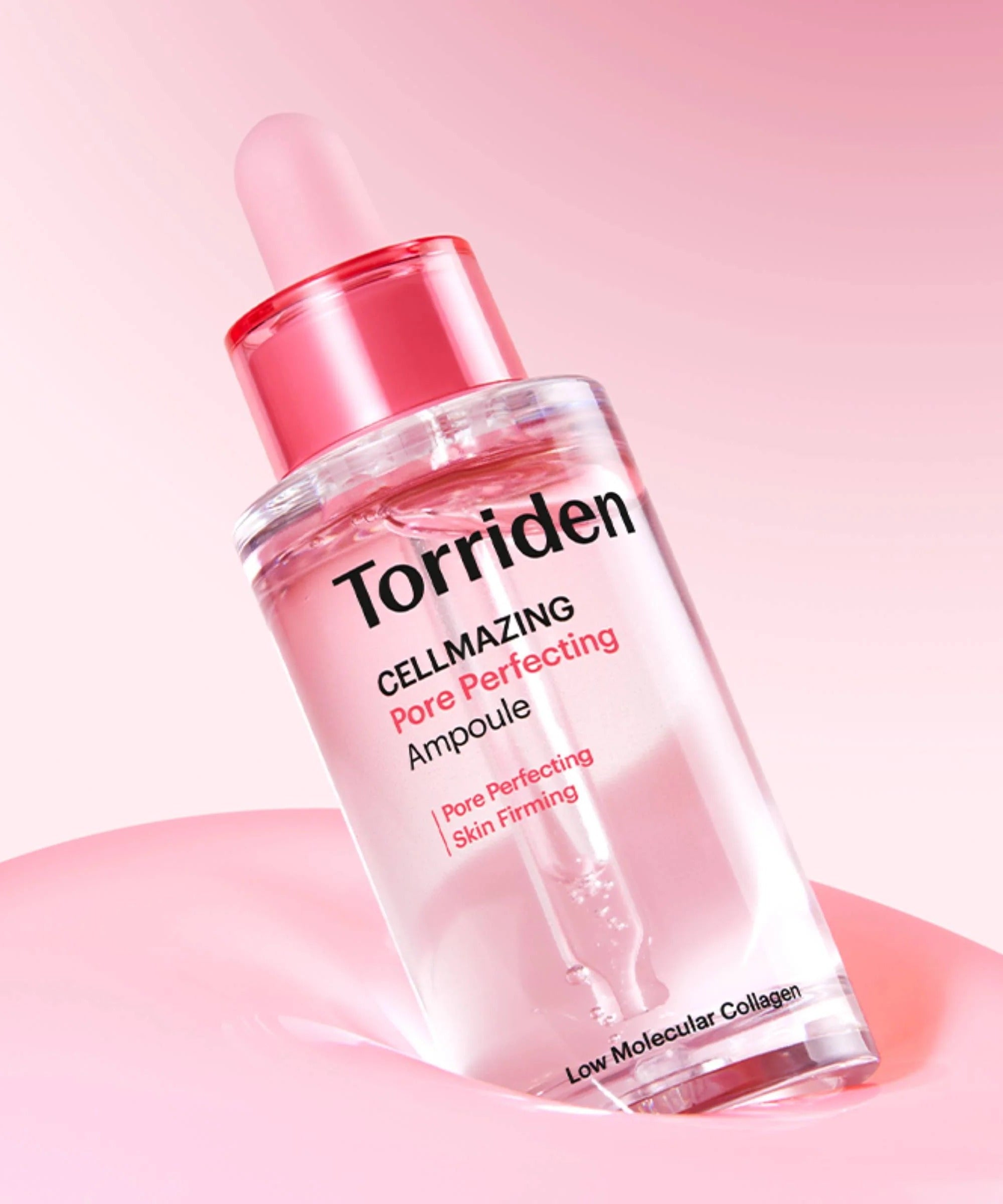 TORRIDEN Cellmazing Porre Perfecting Ampoule 30ml bottle with pink background, showing its packaging and branding details.
