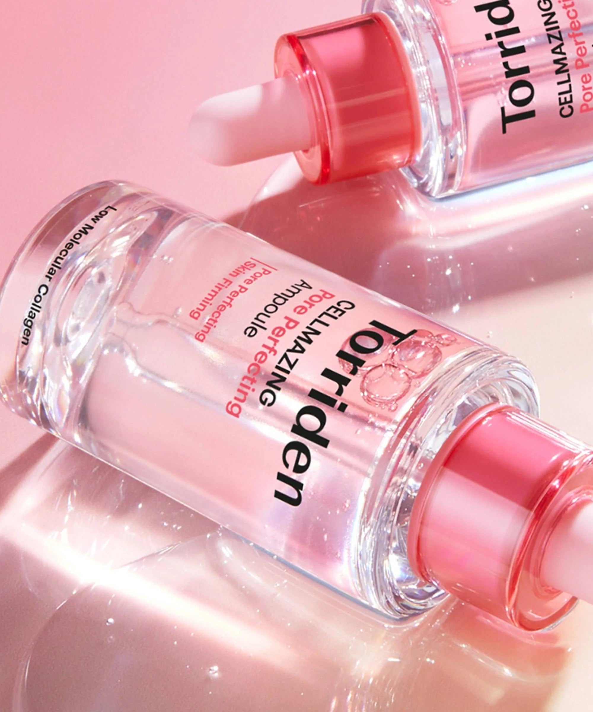 TORRIDEN Cellmazing Porre Perfecting Ampoule 30ml bottle with pink cap on reflective surface