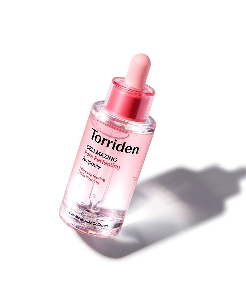 TORRIDEN Cellmazing Porre Perfecting Ampoule 30ml with dropper, clear bottle and pink cap for skincare.