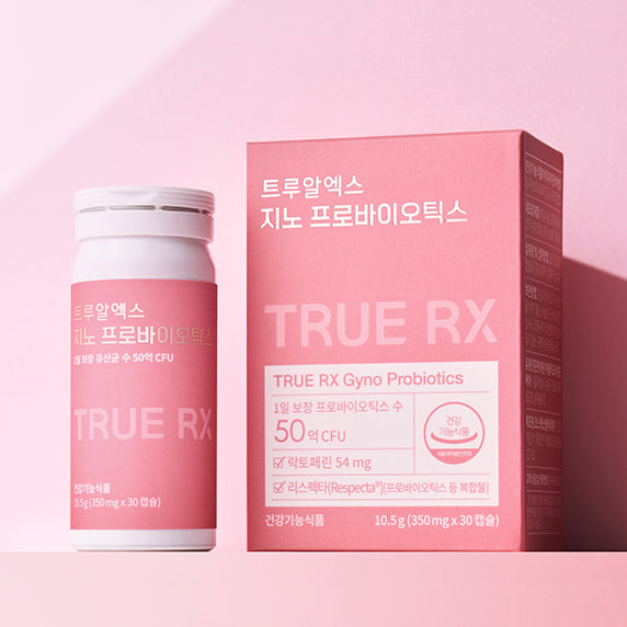 TRUE RX Gyno Probiotics 1 box with packaging and bottle.