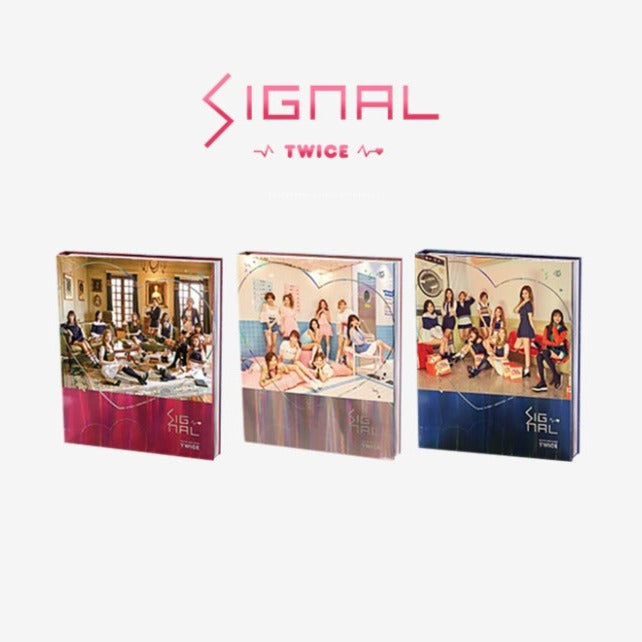 Cover art of TWICE SIGNAL 4th Mini Album (Random Ver.) with three different versions displayed.