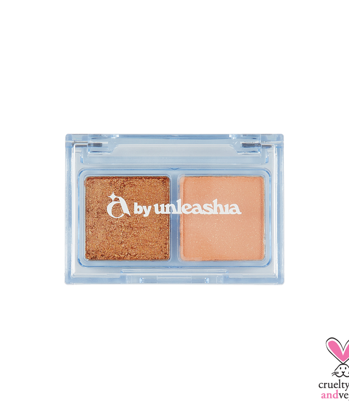 UNLEASHIA Cotton Candy Face Palette with two shimmering shades in a blue compact case.
