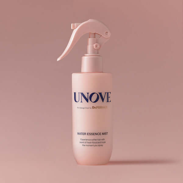 UNOVE Water Essence Mist 200ml bottle against a pink background