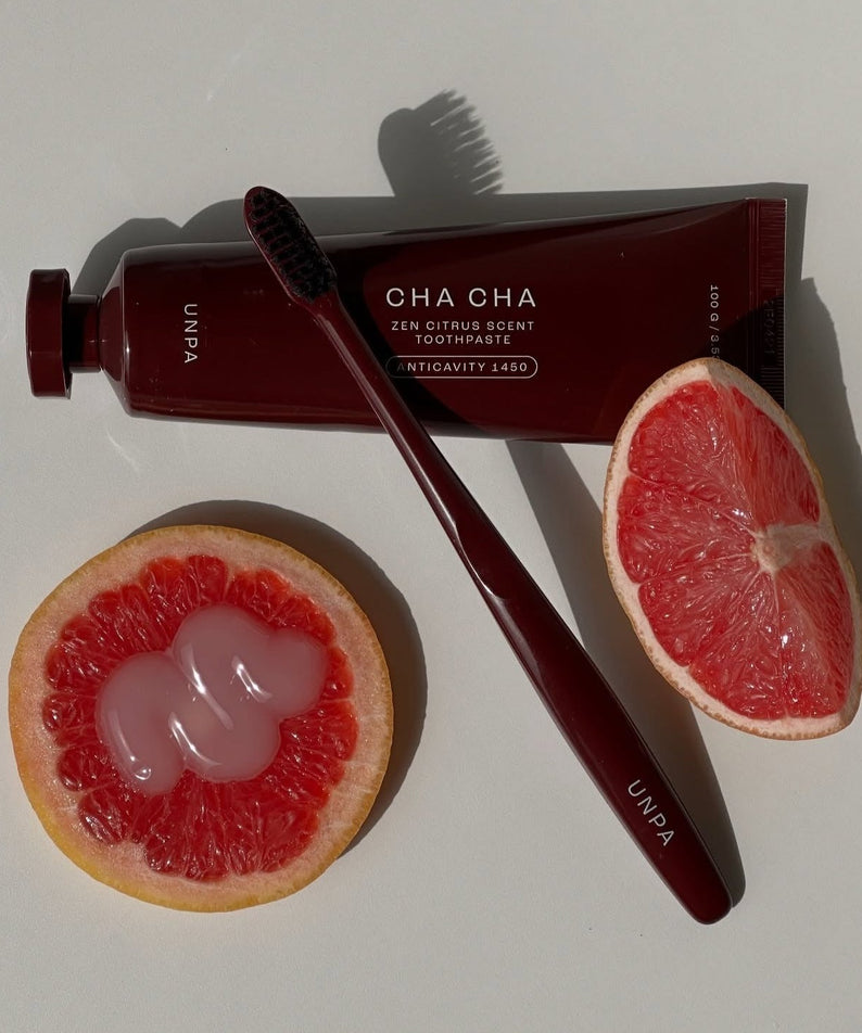 UNPA Cha Cha Zen Grapfruit Scent 1450 High Fluoride Toothpaste 100g with grapefruit and toothbrush