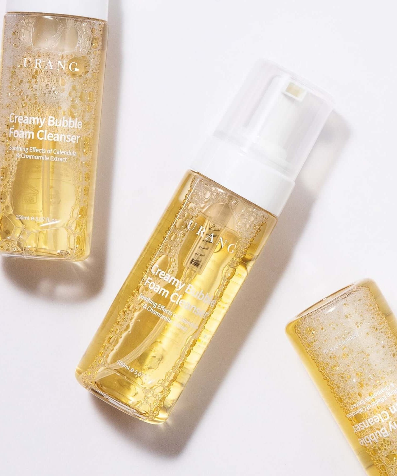 URANG Creamy Bubble Foam Cleanser 150ml bottle on white background with vibrant packaging.