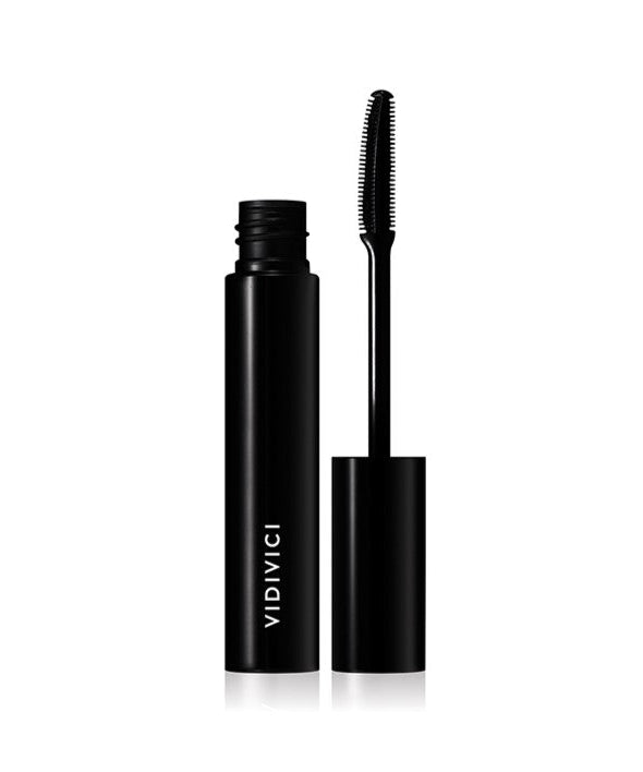 Open tube of VIDIVICI Perfect Mascara showcasing the brush and sleek black packaging.