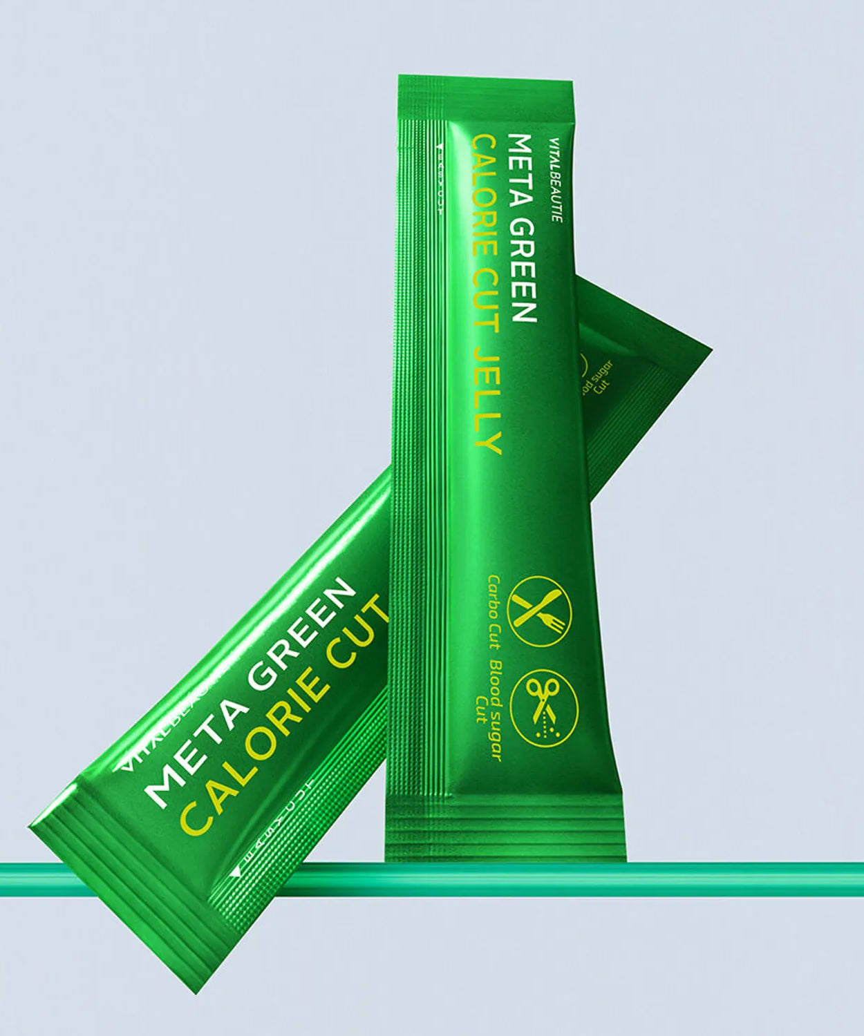 VITALBEAUTIE Meta Green Calorie Cut Jelly 10 Packets displayed with unique green packaging.