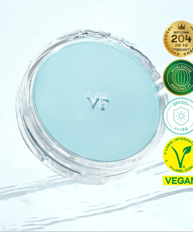 VT COSMETIC PDRN Essennce Glow Sun Pact 10g featuring compact design with vegan certification and SPF 50+ protection.