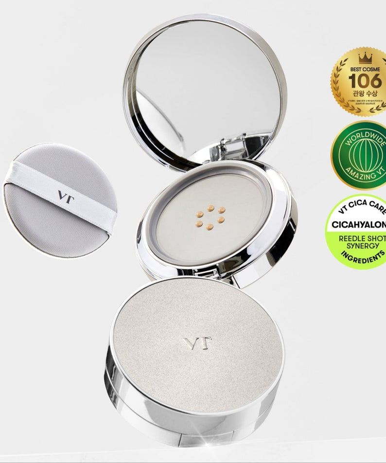 VT COSMETIC Riddle Shot Synergy Cushion 15g compact with awards displayed