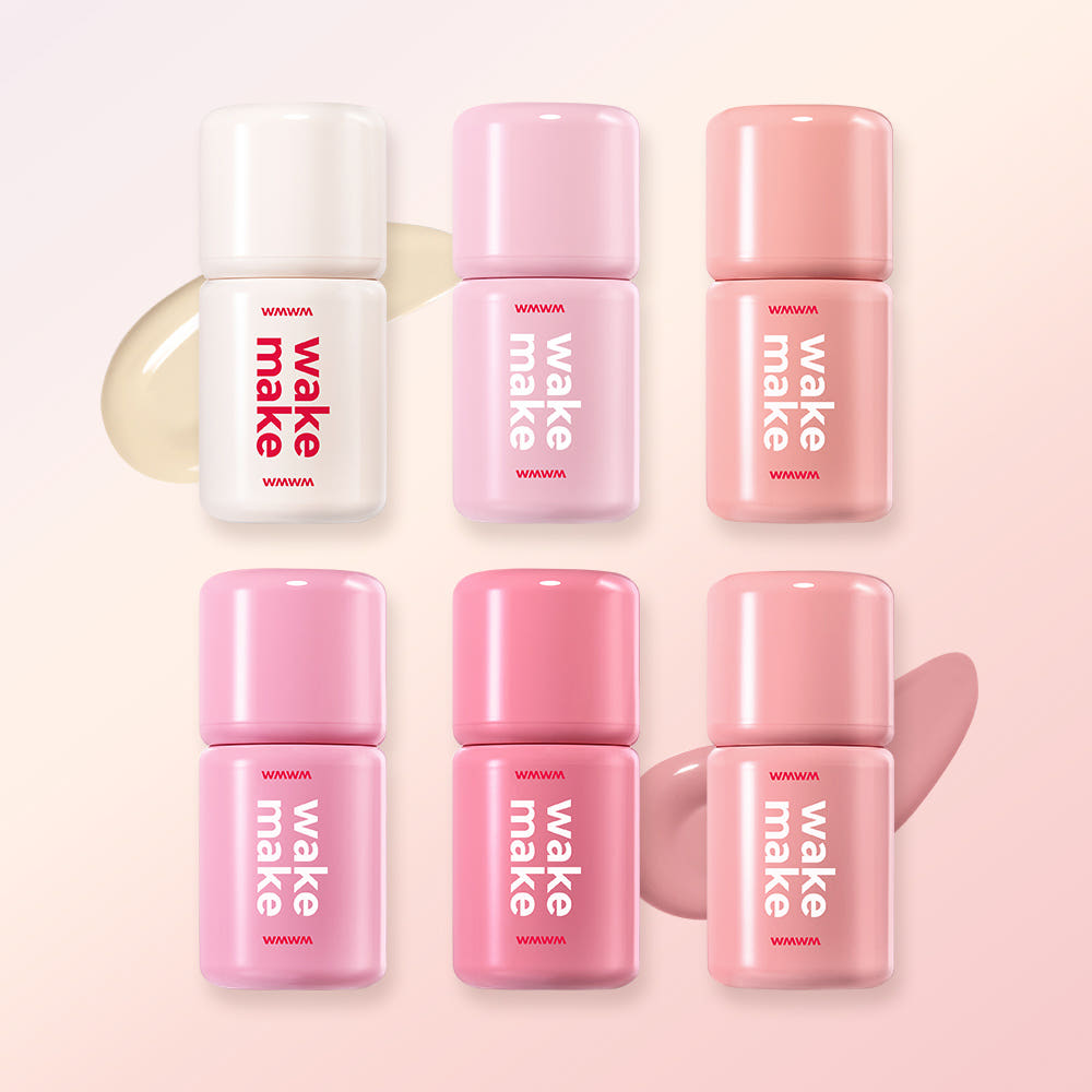 WAKE MAKE Shaking Blur Cheek 4g in various shades, showcasing soft and vibrant cheek colors for a flawless finish.