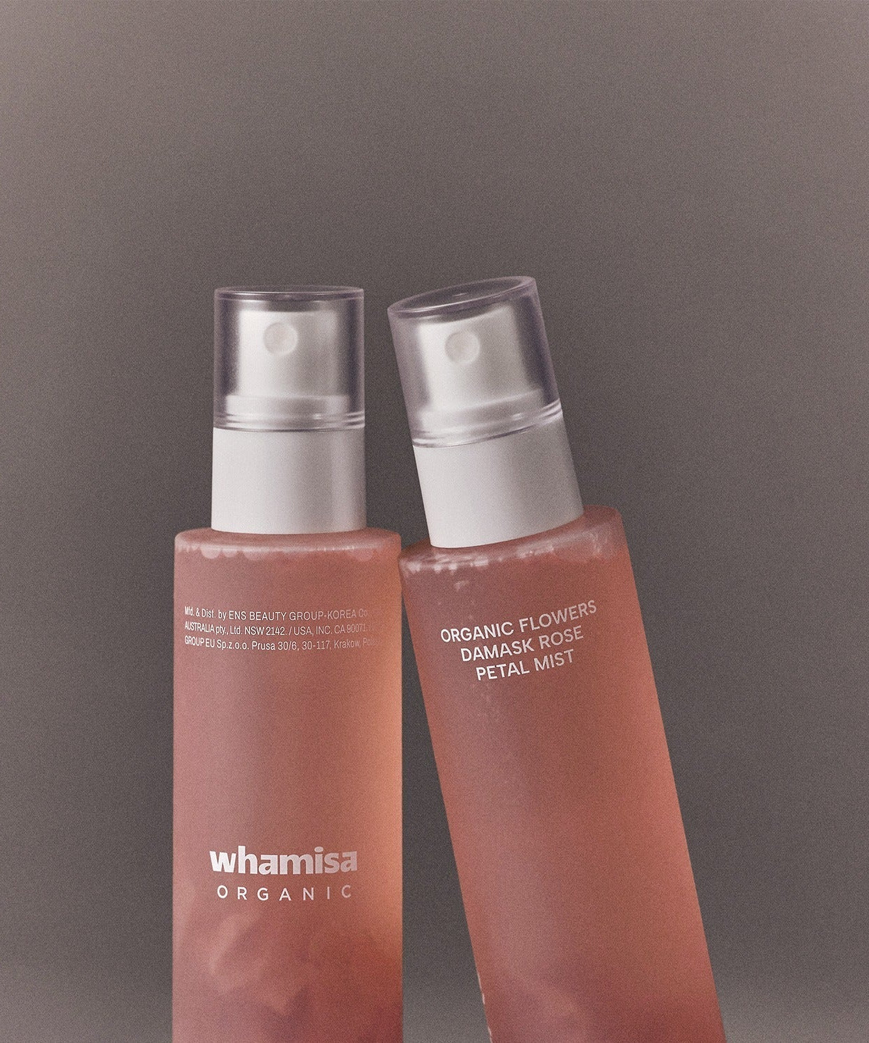 WHAMISA Organic Flower Fermented Rose Petal Mist 100ml bottles.