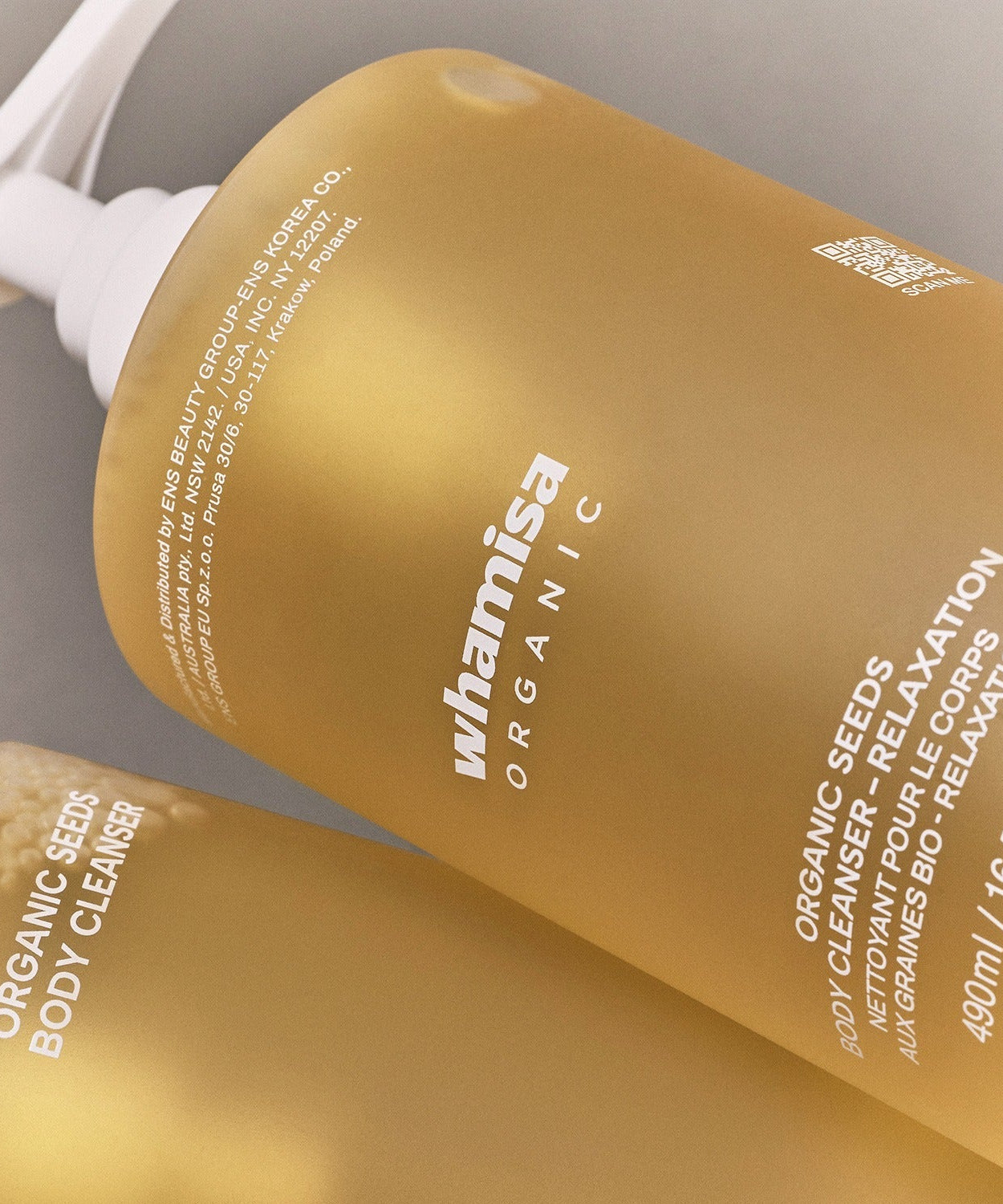 WHAMISA Organic Seed Fermented Body Cleanser 490ml bottle packaging close-up