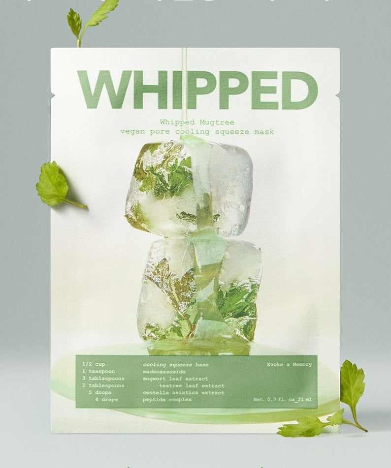 WHIPPED Mugtree Vegan Pore Cooling Squeeze Mask 1ea product packaging with natural ingredients.