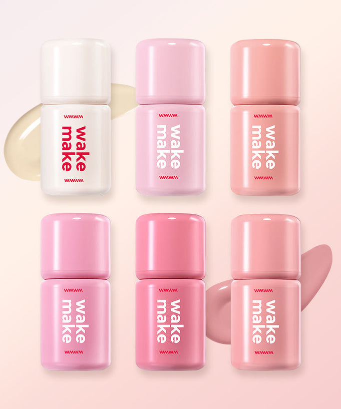 WAKE MAKE Shaking Blur Cheek 4g in various shades, showcasing soft and vibrant cheek colors for a flawless finish.