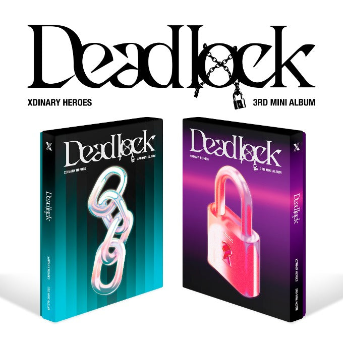 XDINARY HEROES 3th Mini Album Deadlock (Random Ver.) cover featuring chains and padlock design.