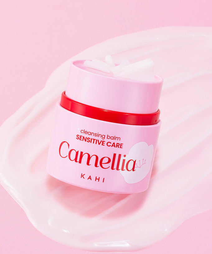 KAHI Cleansing Balm Sensitive Care 50ml in pink jar on a pink background