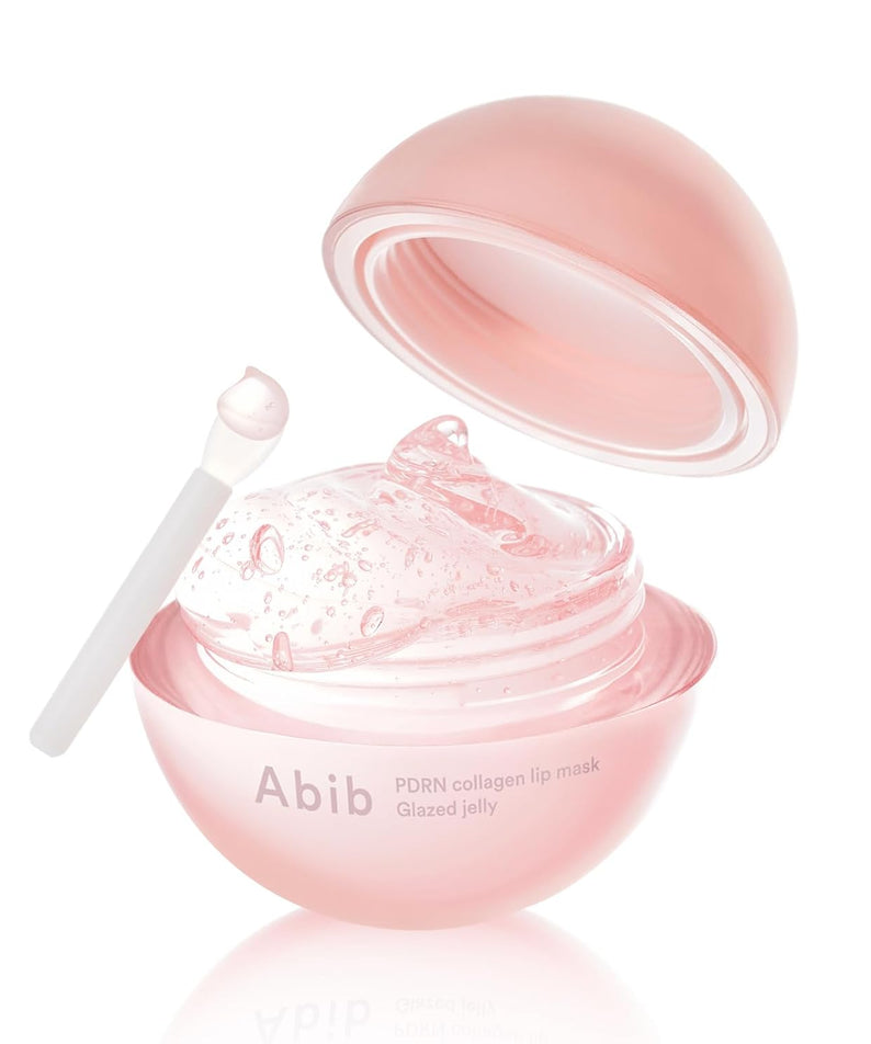 ABIB PDRN Collagen Lip Mask Glazed Jelly 11g in opened pink container with applicator