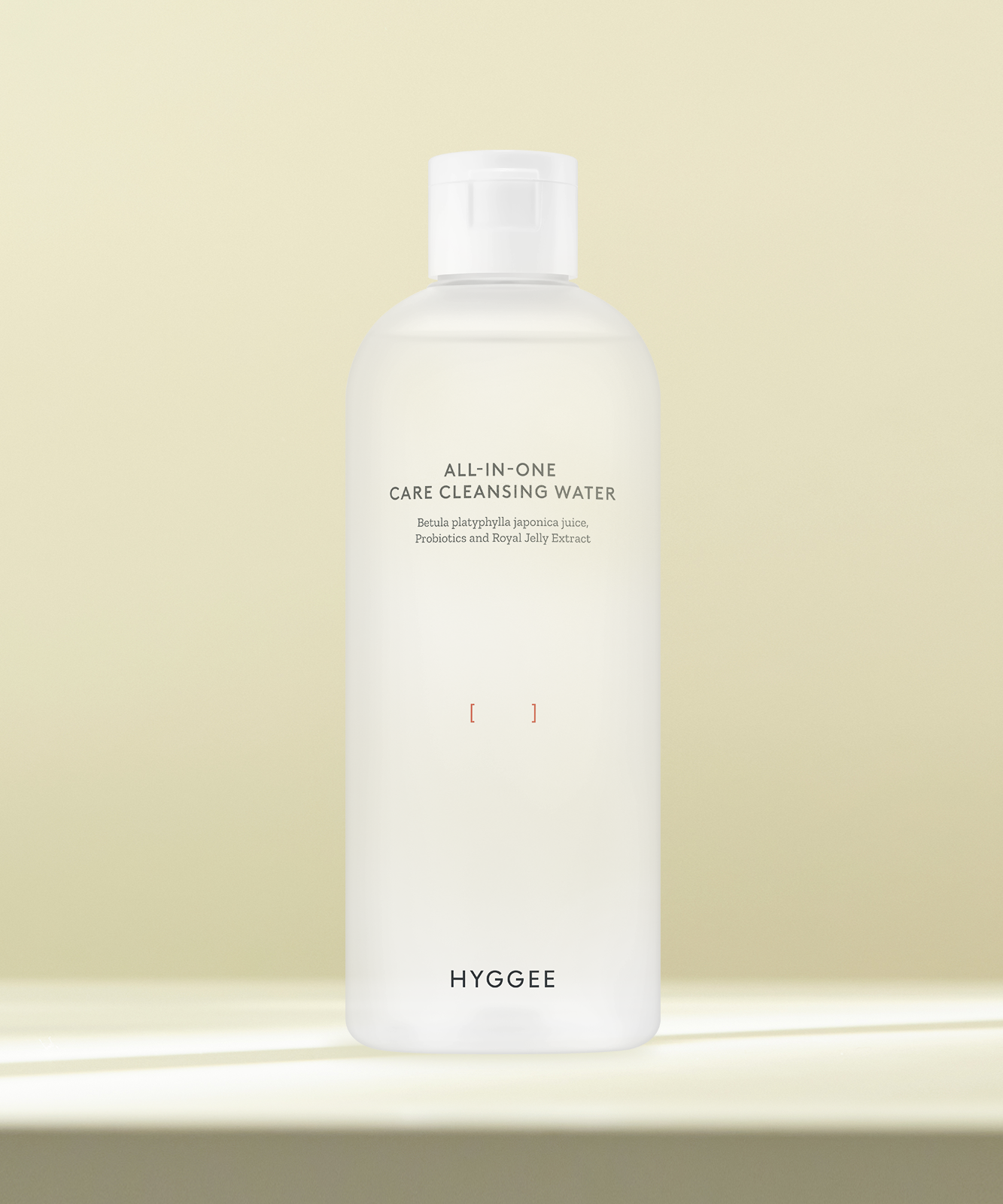 HYGGEE All-In-One Care Cleansing Water 300ml bottle on a neutral background.