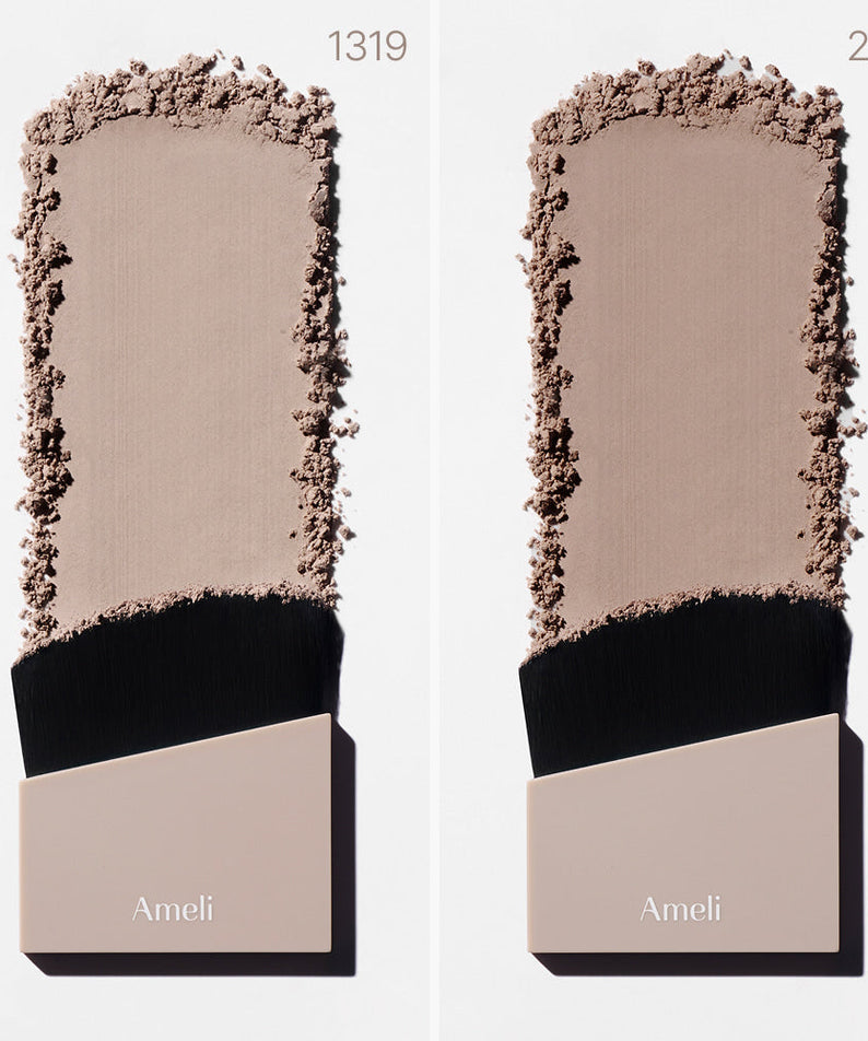 AMELI Maroon Shading makeup swatches with brush on white background.