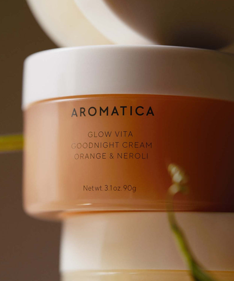 AROMATICA Glow Vita Toning Serum & Good Night Cream Set displayed with details.