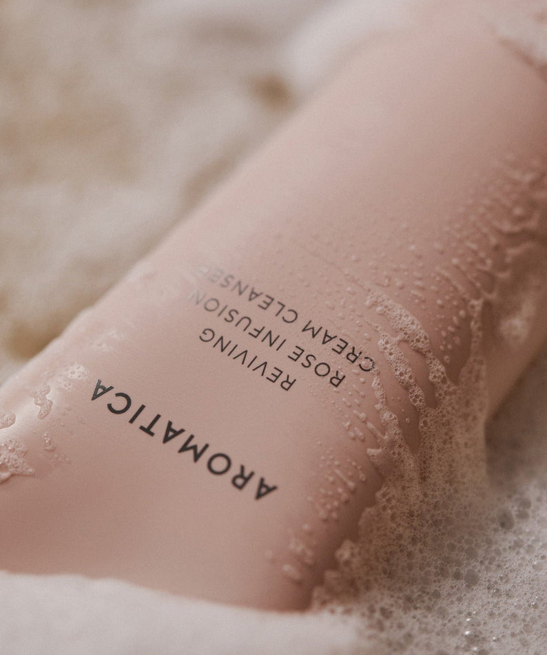 AROMATICA Reviving Rose Infusion Cream Cleanser 145ML in a foamy setting