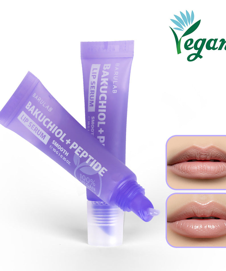 BARULAB Bakuchiol Peptide Smooth Lip Serum 10g vegan formula with before and after lip texture results