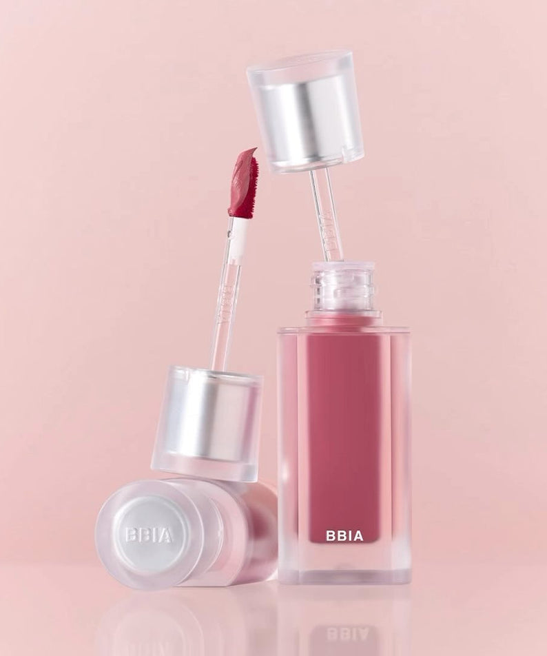 BBIA Last Velvet Tint in elegant packaging with a pink shade on a pastel background.