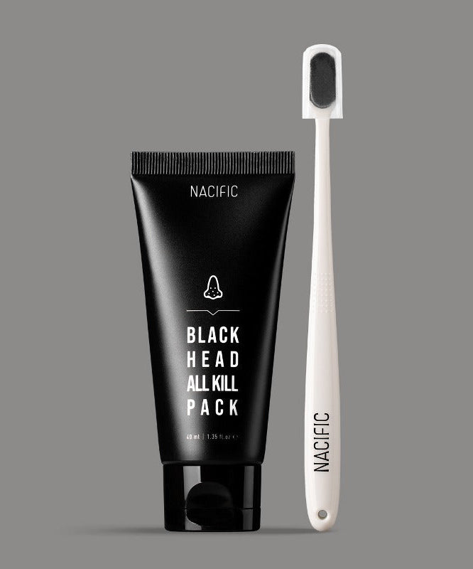 NACIFIC Black Head All Kill Pack 40ml with applicator brush on gray background