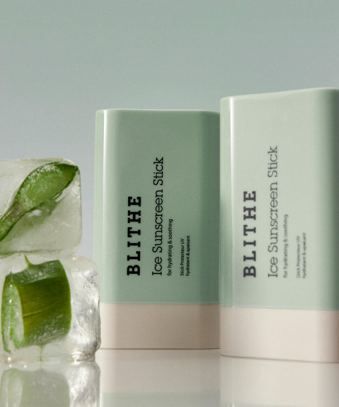BLITHE Ice Sunscreen Stick with aloe in ice cubes for soothing sun protection