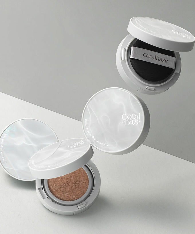 CORALHAZE New Airy Fit O2 Cushion displayed in sleek packaging, showcasing compact design and innovative formula.