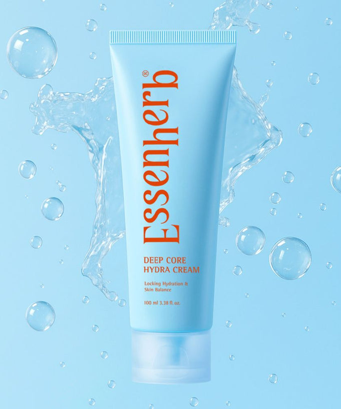 ESSENHERB Deep Core Hydra Cream 100ml with water splash background
